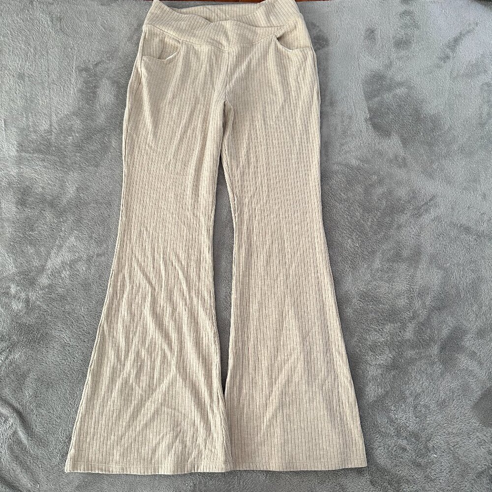 Halara Flare Ribbed Pull On Pants Cream Women's XL Tall Long